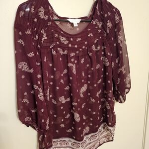 LC Lauren Conrad Burgundy Paisley Blouse